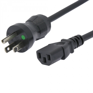 Hospital Grade Power Cord C13 TO 5-15P 13Amp/16AWG Green Dot 6 Feet - Black Jacket